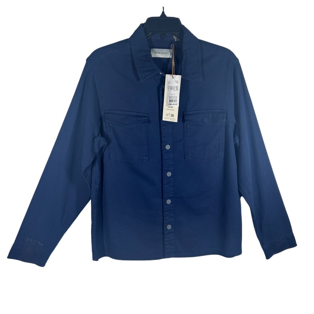 Blend Mens Overshirt Navy Blue Snap‎ Front Twill Chore Jacket Size Small NWT